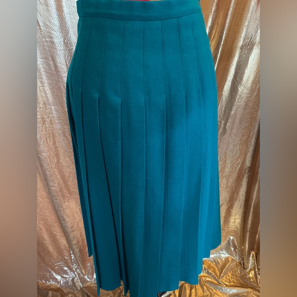 Vintage Pendleton wool teal pleated skirt dark academia cottage core 1960s green